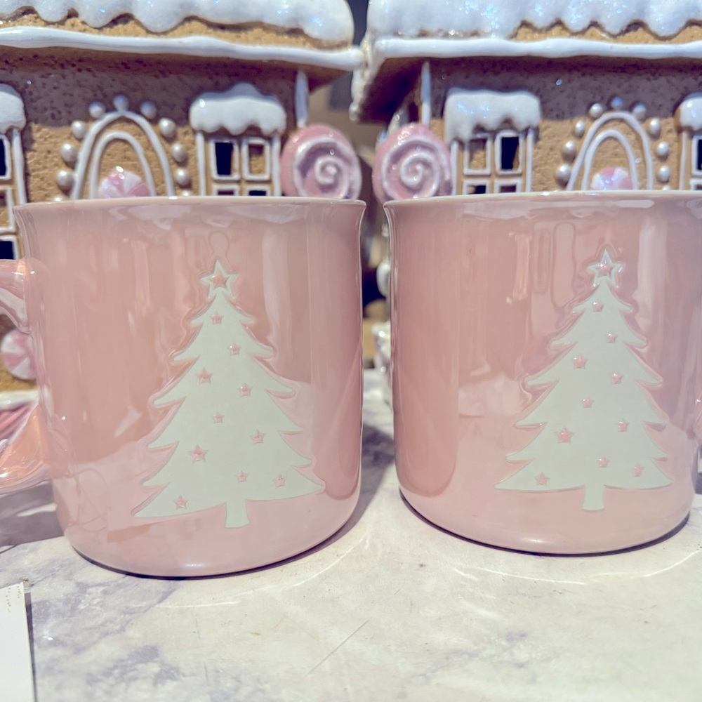 Set of 2 Pink Christmas Tree Mugs Jessica Simpson Home VHTF #Pinkmas